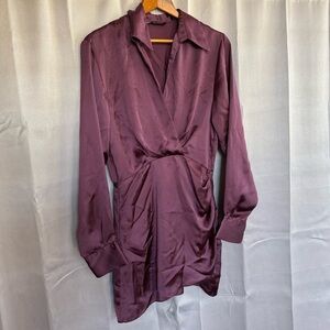 Elegant Purple Women's Satin Wrap Dress Zara Size Small Long Sleeve Mini